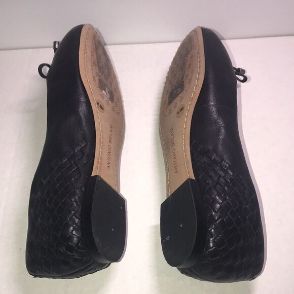 Antonio Melani Women's Black Leather Woven Bow Round Toe Ballet Flats Size 6.5 - Picture 6 of 6